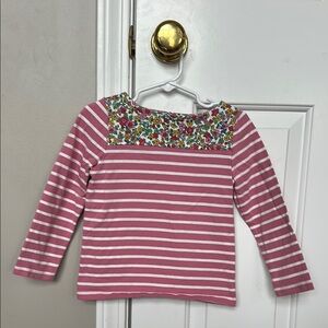Boden, 3-4T Pink Striped Kids Shirt with Floral Detail